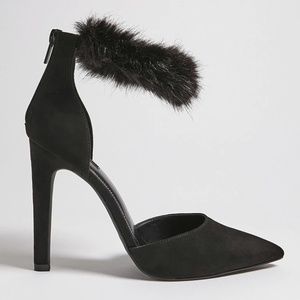 Fur Ankle Strap Heels